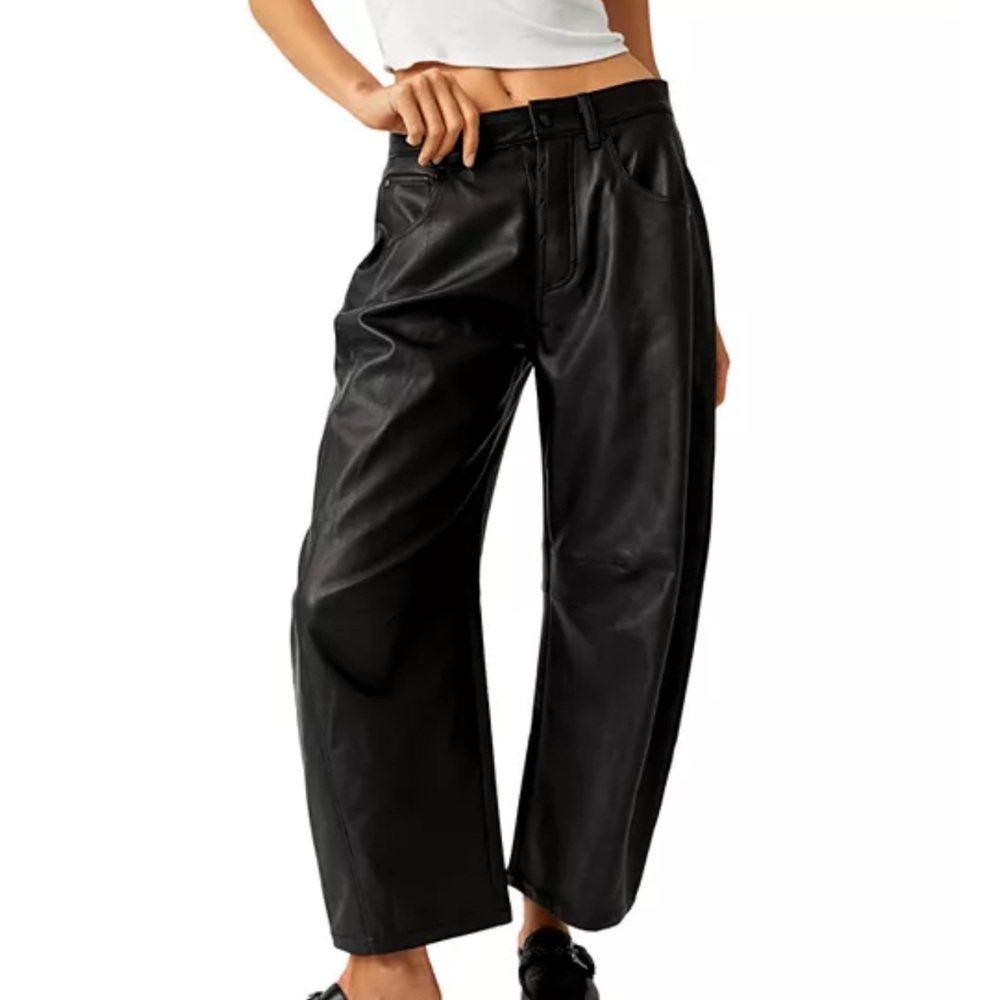 Free People Black Wide-Leg Faux Leather Jeans
